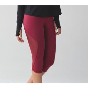 NWT Lululemon Run With The Sun Crop 4 Rosewood Luxtreme Mesh NEW Leggings
